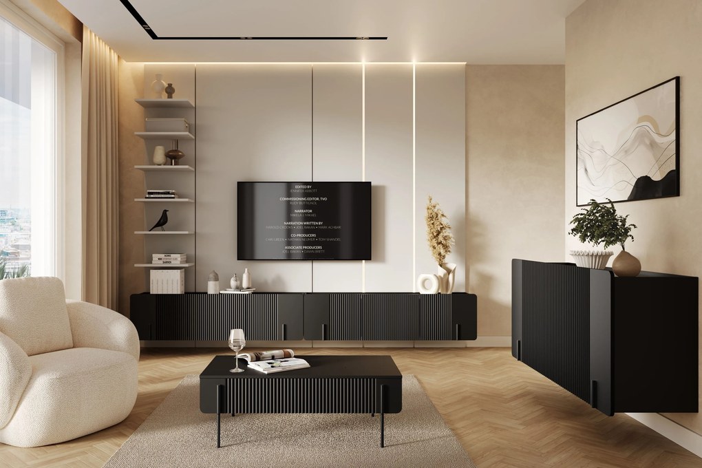 Comodă Malmi 150 cm suspendată - negru mat / negru