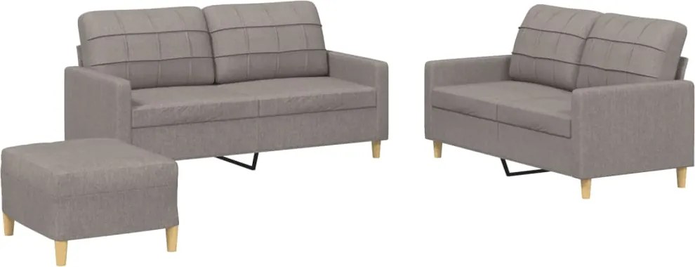 vidaXL Set de canapea cu perne, 3 piese, gri taupe, material textil