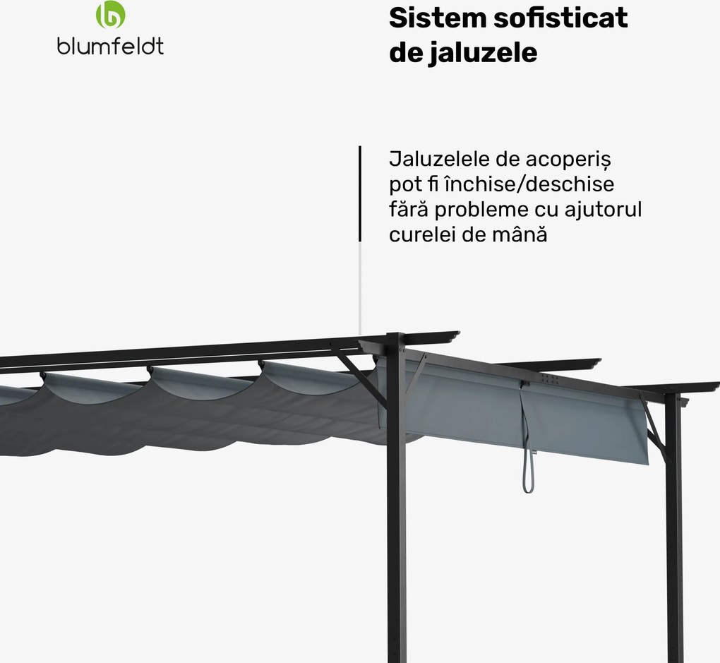 Blumfeldt Pantheon Robust Pergola, 3x4 m oțel vopsit electrostatic, rezistent la intemperii.
