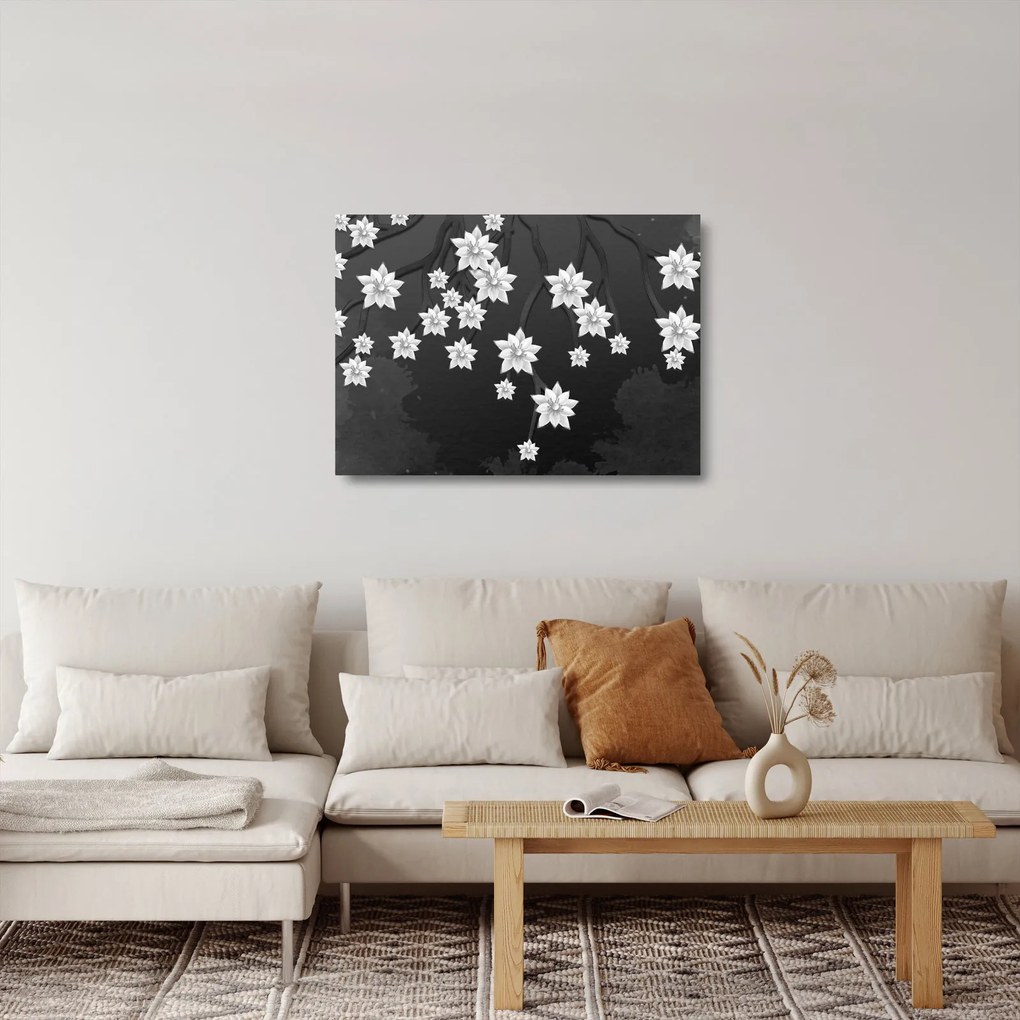 Tablou pe sticlă - Flori pe ramuri (70x50 cm)