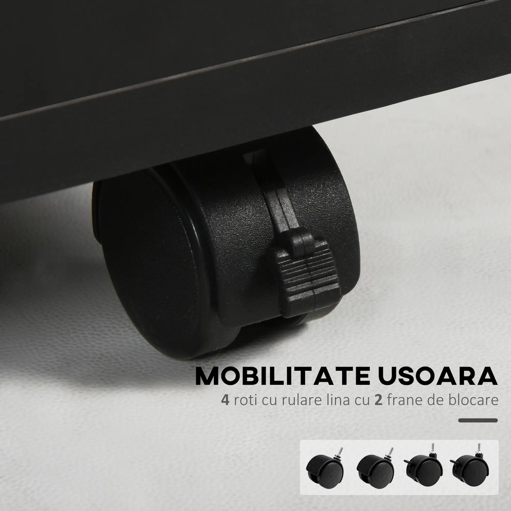 HOMCOM Dulap Mobil cu 4 Roți (2 cu Frână), Raft și 2 Sertare pentru Documente, PAL și Metal, 40x35x60 cm, Negru | Aosom Romania