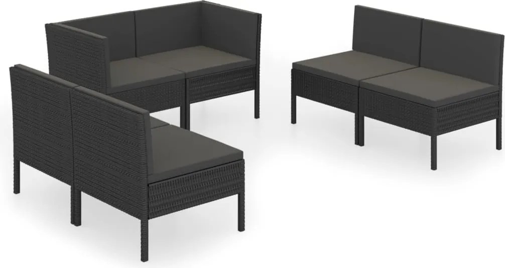 vidaXL Set mobilier de grădină cu perne, 6 piese, negru, poliratan
