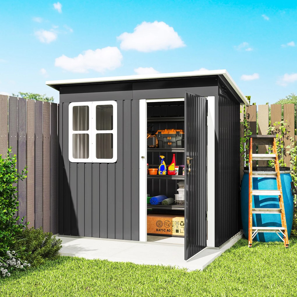 Outsunny magazie grădină căsuță de grădină pentru unelte cu ușă largă și fereastră, 221x133x190 cm gri închis | Aosom Romania