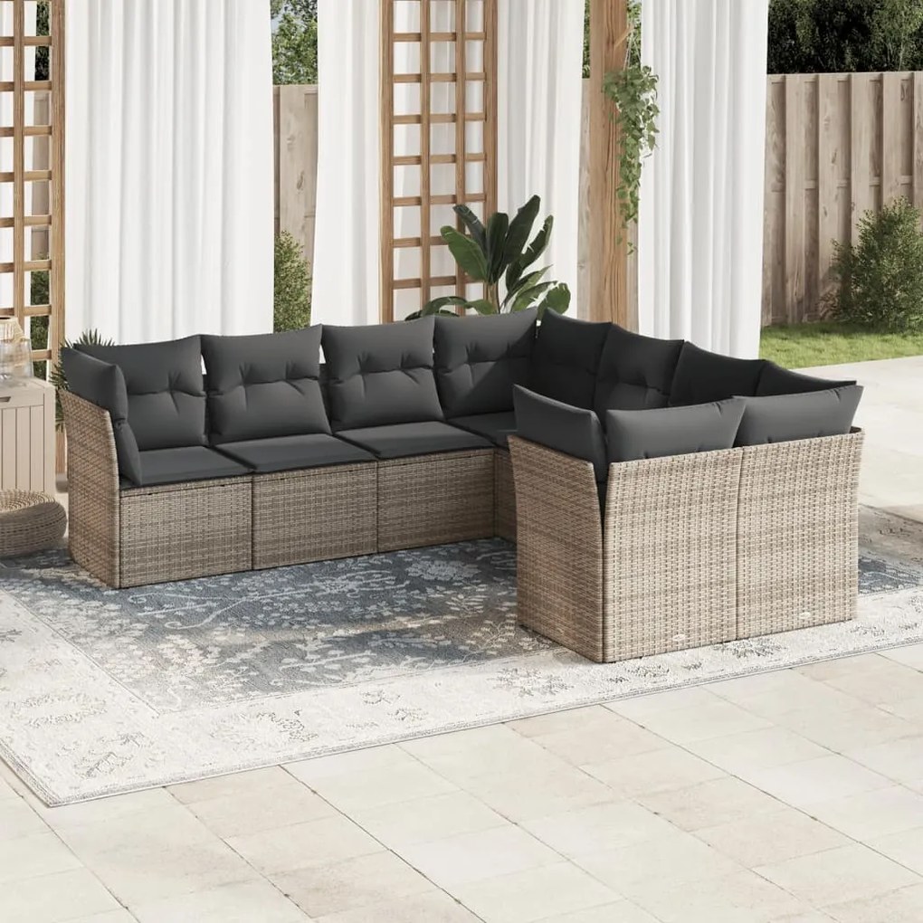 vidaXL Set canapele de grădină cu perne, 8 piese, gri, poliratan