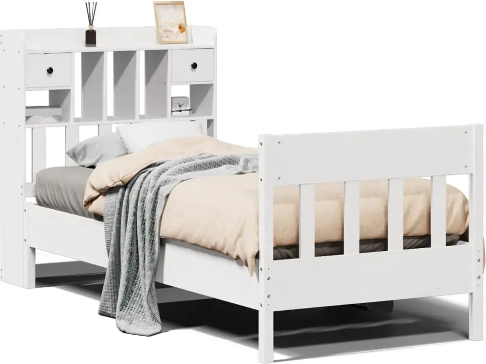 vidaXL Cadru de pat fără saltea, alb, 75x190 cm, lemn masiv de pin