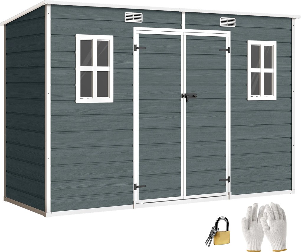 Outsunny Căsuță depozit 3,2m², șopron cu acoperiș în pantă, 303x123x197cm cu fereastră, ușă încuiabilă, orificiu de ventilație, podea | Aosom Romania