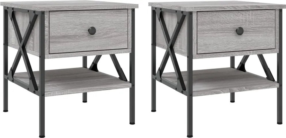 vidaXL Noptiere, 2 buc., gri sonoma, 40x42x45 cm, lemn compozit