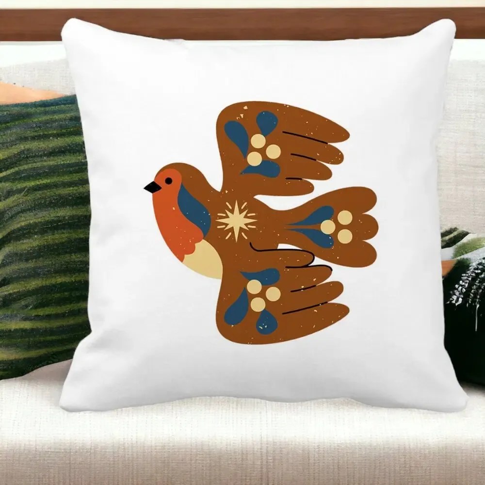 Perna Decorativa Patrata Pasare, 40x40 cm, Alba Mata, Husa Detasabila, Perna Inclusa, BEKZ®