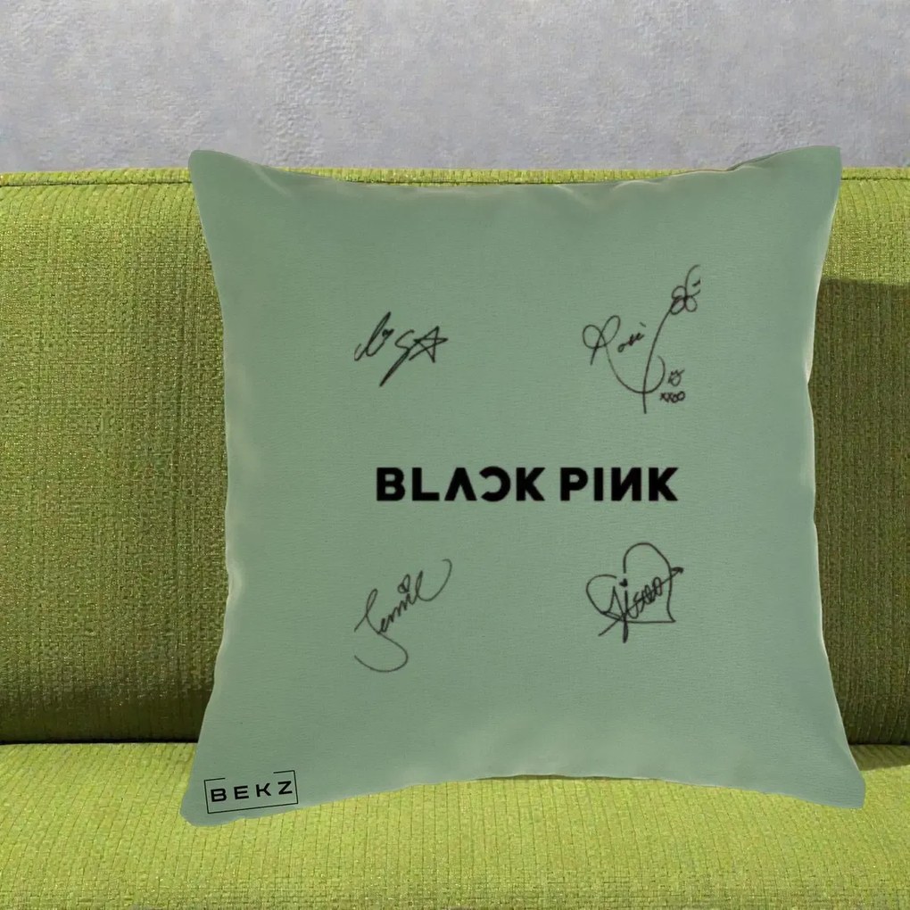 Perna Personalizata K-pop BLACKPINK Tinute Negre Grup Simplu, 40x40 cm, Verde, Husa Detasabila, Perna Inclusa, BEKZ®