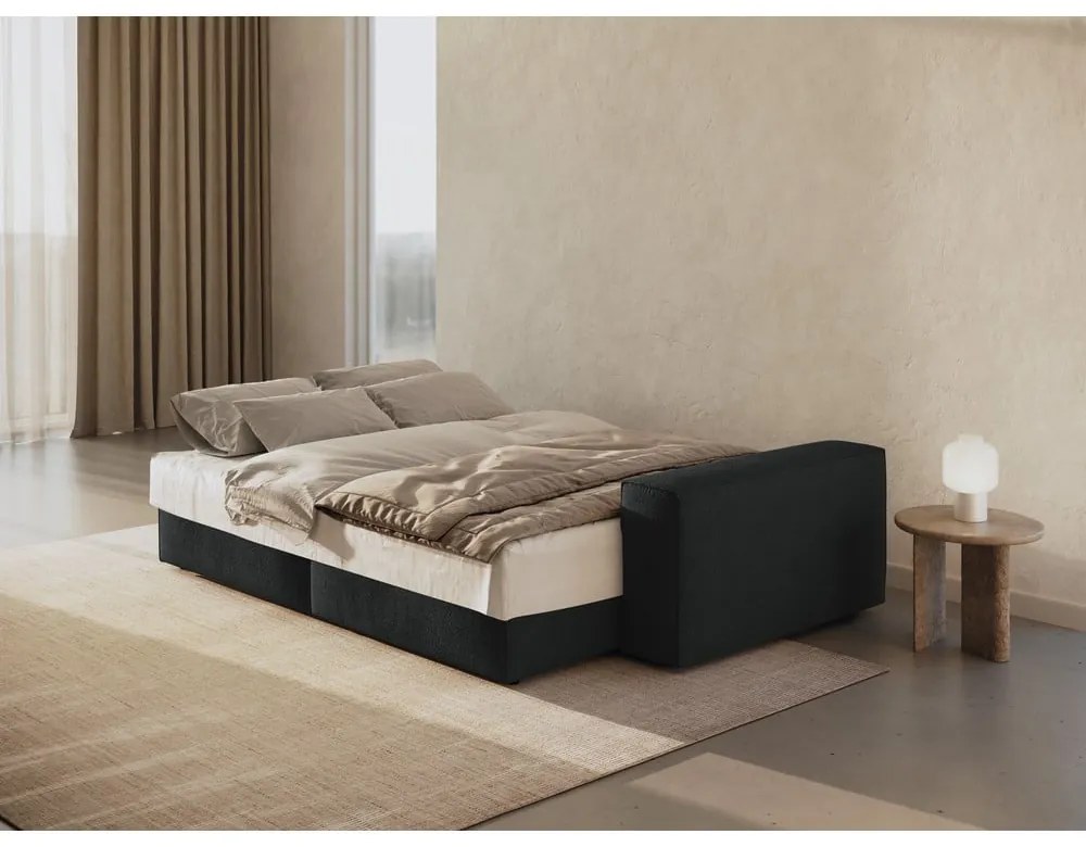 Canapea neagră extensibilă cu tapițerie din țesătură bouclé 247 cm Jodie – Micadoni Home