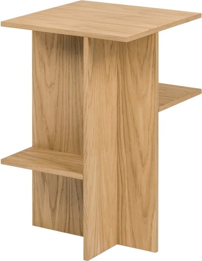 Noptieră în culoare naturală cu rafturi cu aspect de lemn de stejar Atik – noo.ma