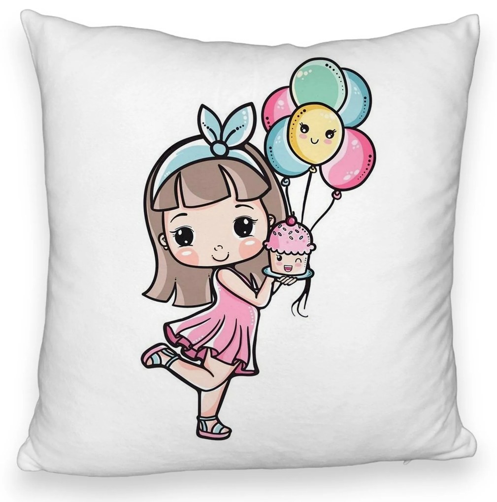 Perna Decorativa Fluffy, Model Happy Girl, 40x40 cm, Alba, Husa Detasabila, Burduf