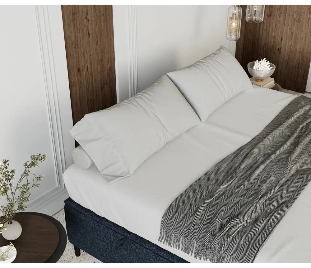 Pat matrimonial albastru închis tapițat cu spațiu de depozitare 160x200 cm Tate – Maison de Rêve