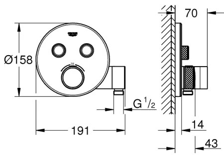 GROHE 29120000 - Baterie termostatică pentru duș încastrată GROHTHERM SMARTCONTROL + suport cromat