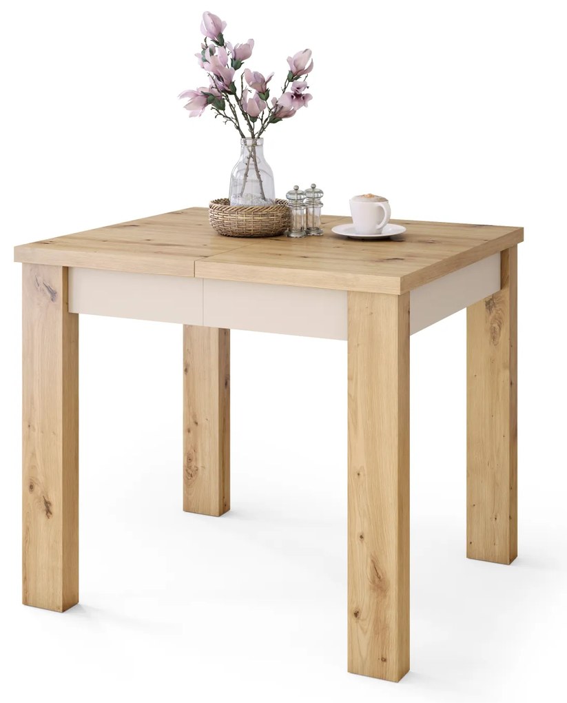 Mazzoni FONTE Stejar Artisan / Bej (Șampanie) - MASĂ CLASICĂ DE BUCĂTĂRIE/LIVING EXTENSIBILĂ PÂNĂ LA 130 cm!