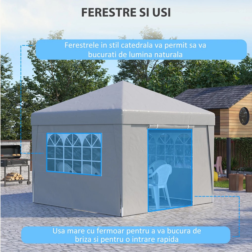 Outsunny Cort Pliabil 3x3m cu Înălțime Reglabilă, Design Pop Up, Ferestre, Alb, Perfect pentru Evenimente în Aer Liber | Aosom Romania