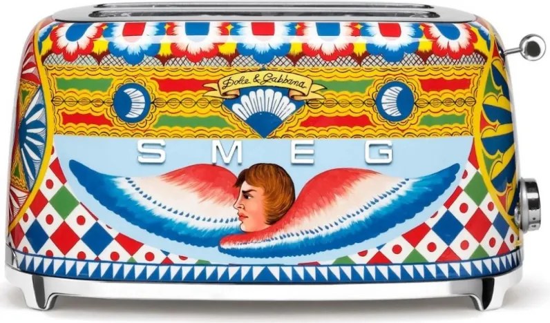Prajitor de paine SMEG Dolce & Gabbana Sicily is my Love! TSF02DGEU, 1500 W, 4 felii, 6 trepte, Tava pentru firimituri, Cablu integrat, Otel inoxidabil, Multicolor