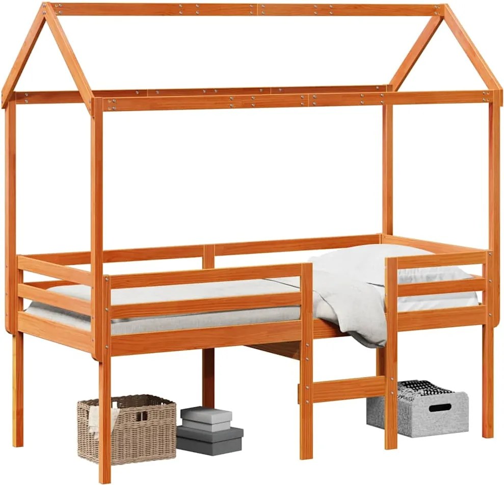 vidaXL Pat înalt de dormitor, maro ceruit, 90x190cm, lemn masiv de pin