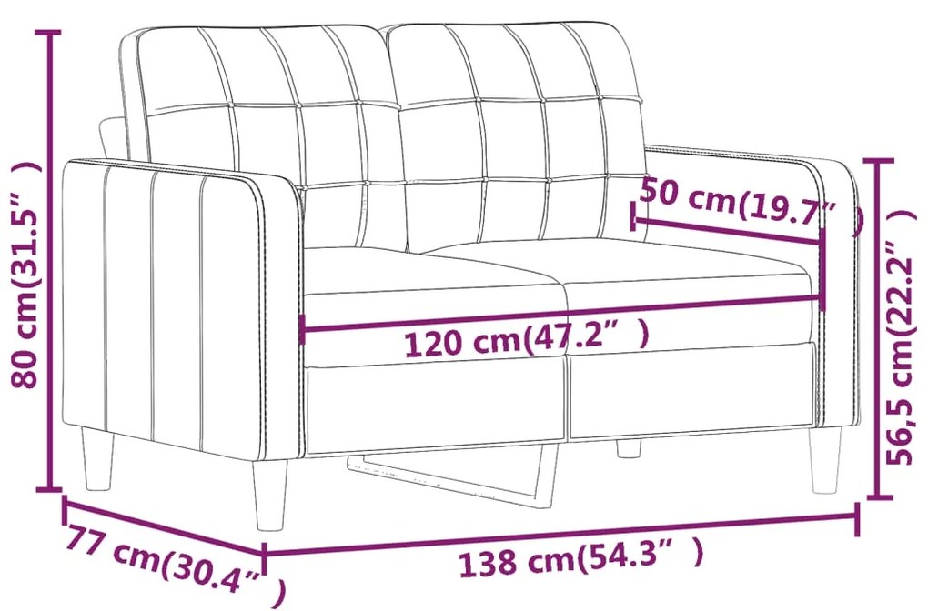 Canapea cu 2 locuri, negru, 120 cm, piele ecologica Negru, 138 x 77 x 80 cm