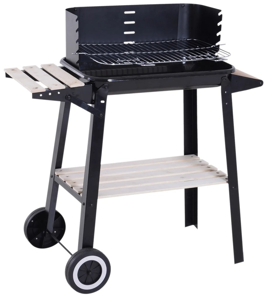 Outsunny Gril cu Carbune Barbecue Picnic Inaltime Reglabila Negru 87x 45 x 83 cm | Aosom Romania