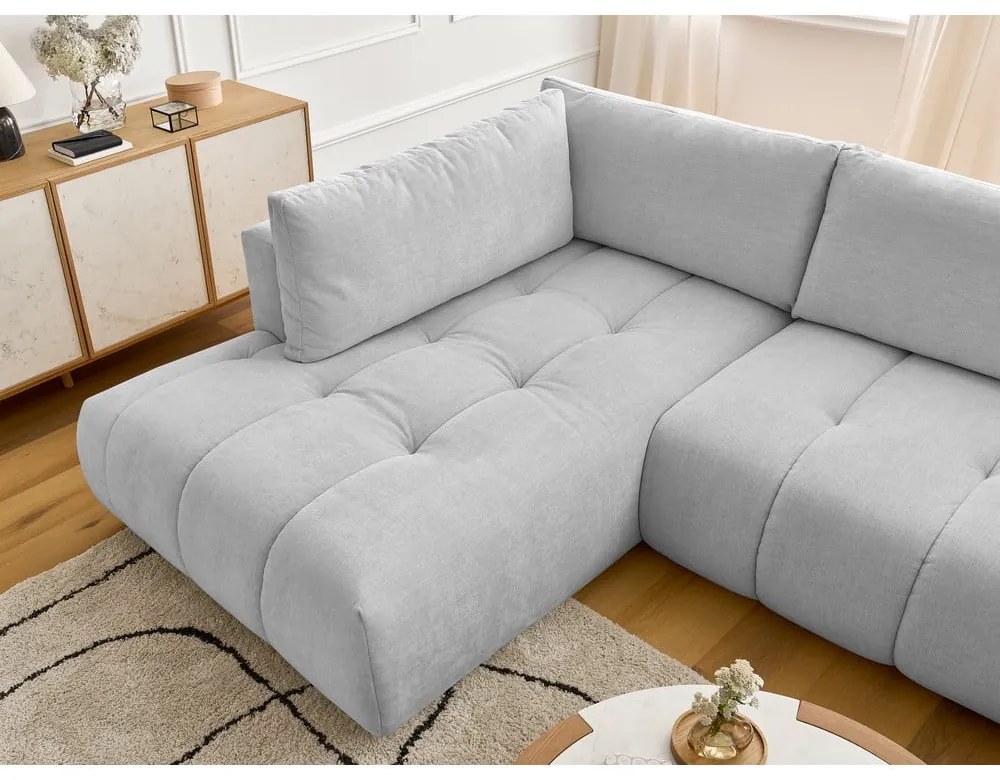 Colțar gri deschis extensibil/cu spațiu de depozitare (cu colț pe partea stângă/în formă de "U") Fuji – Bobochic Paris