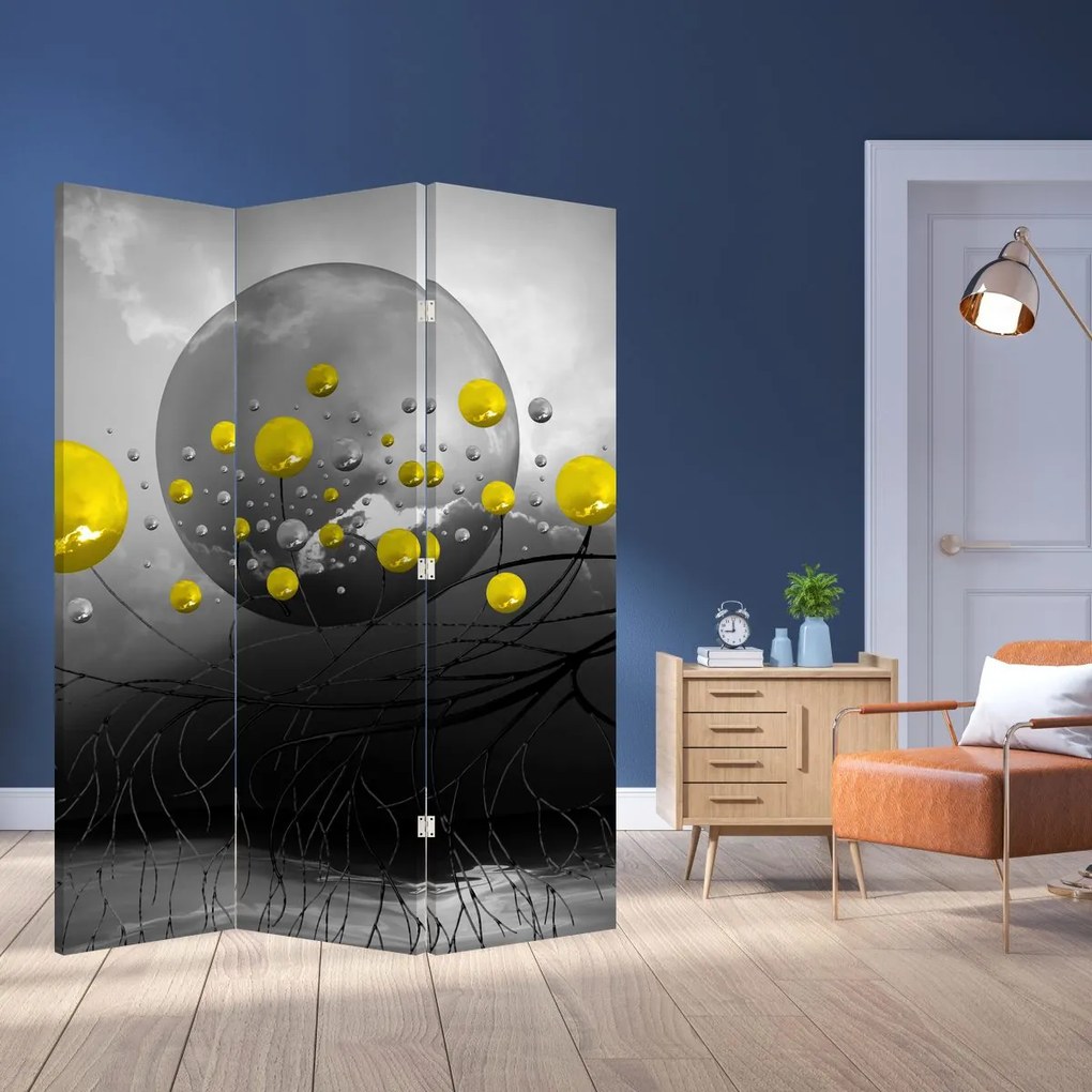 Paravan - Bile abstracte galbene (126x170 cm)