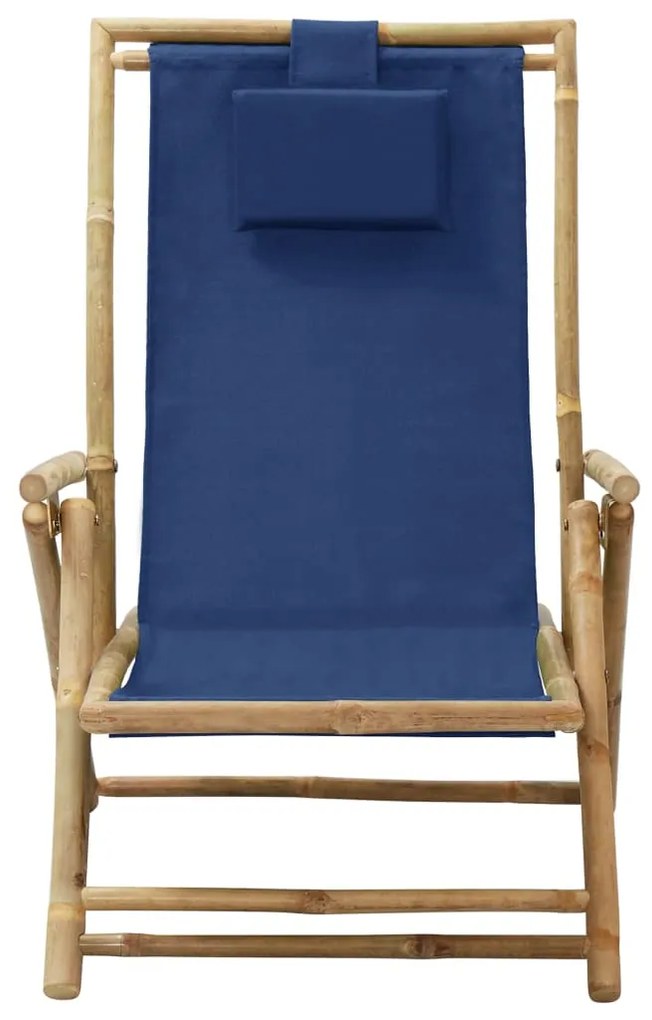 313025 vidaXL Scaun rabatabil de relaxare, bleumarin, bambus & țesătură