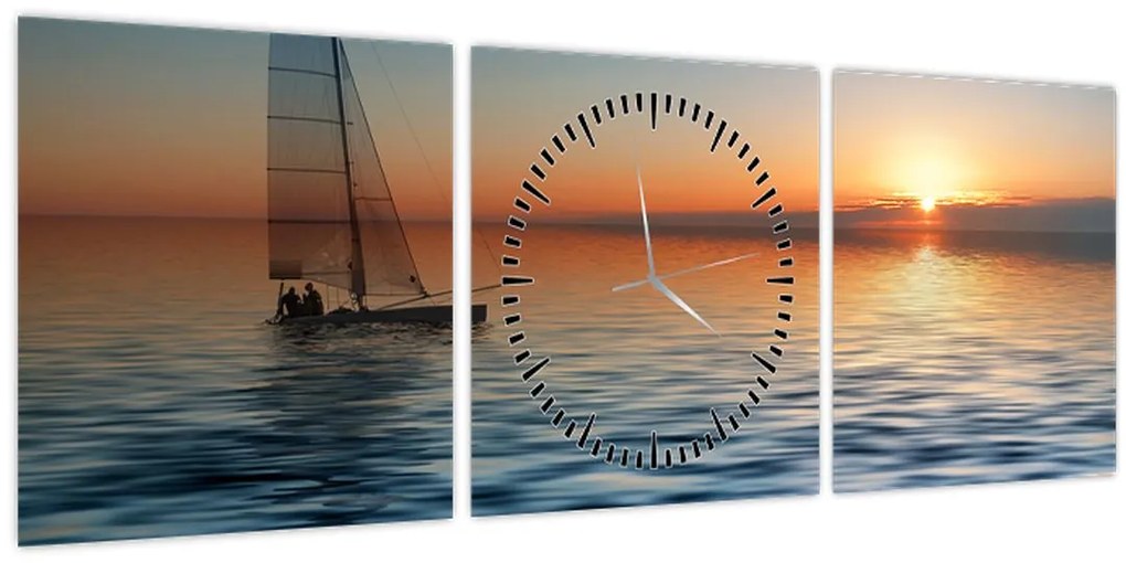 Tablou - Bărci cu vele pe mare (cu ceas) (90x30 cm)