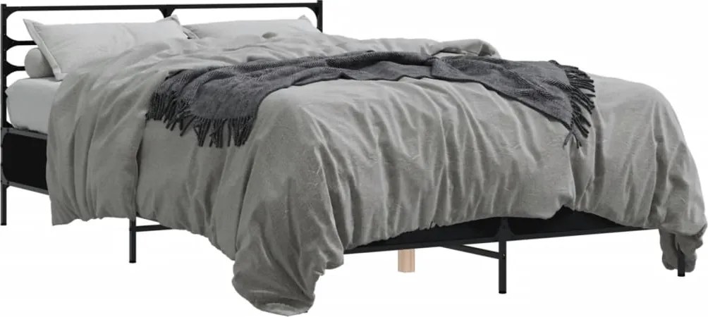 vidaXL Cadru de pat, negru, 135x190 cm, lemn prelucrat și metal