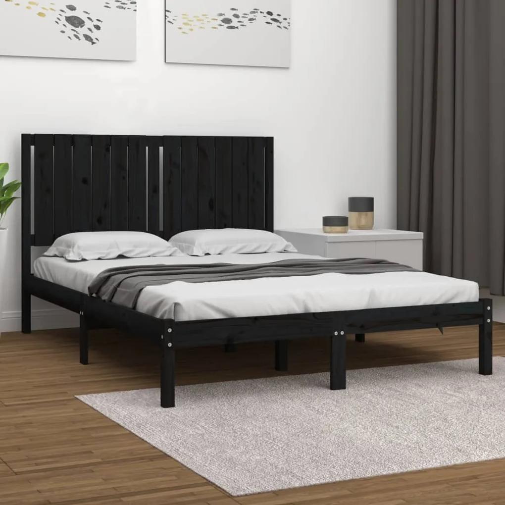 Cadru de pat Double 4FT6, negru, 135x190 cm, lemn masiv pin Negru, 135 x 190 cm