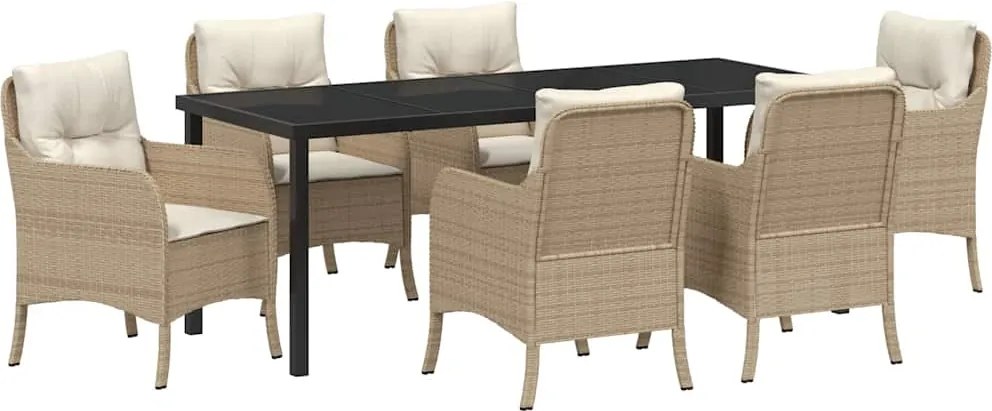vidaXL Set de masă pentru grădină cu pernă 7 pcs Bej poliratan