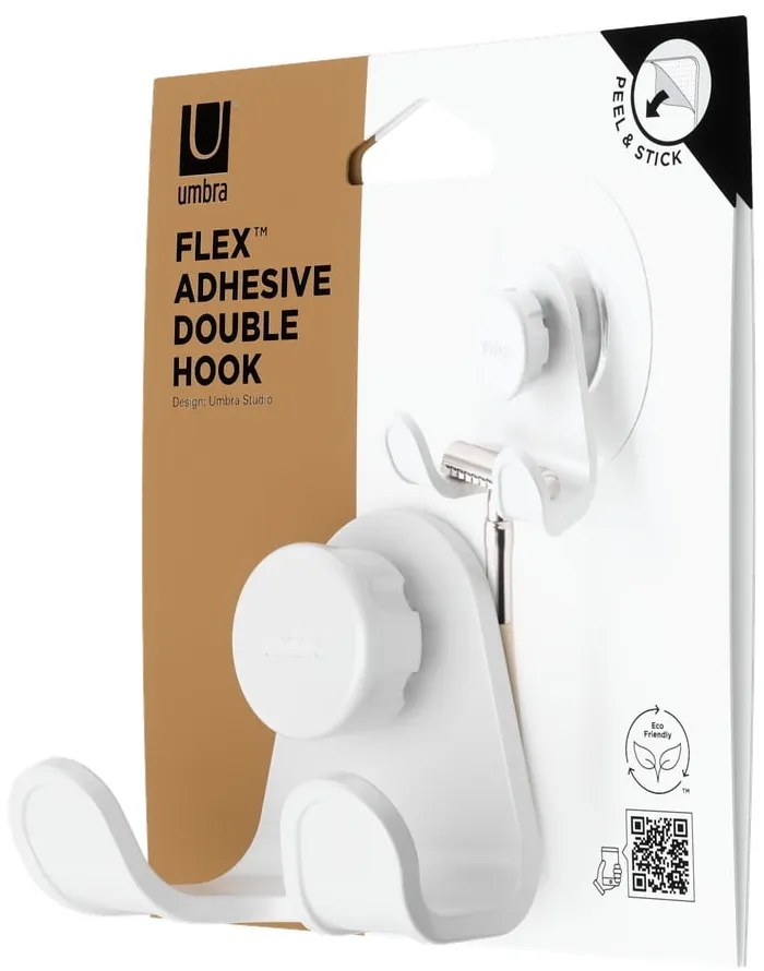 Cârlig alb autoadeziv din plastic reciclat Flex Adhesive – Umbra