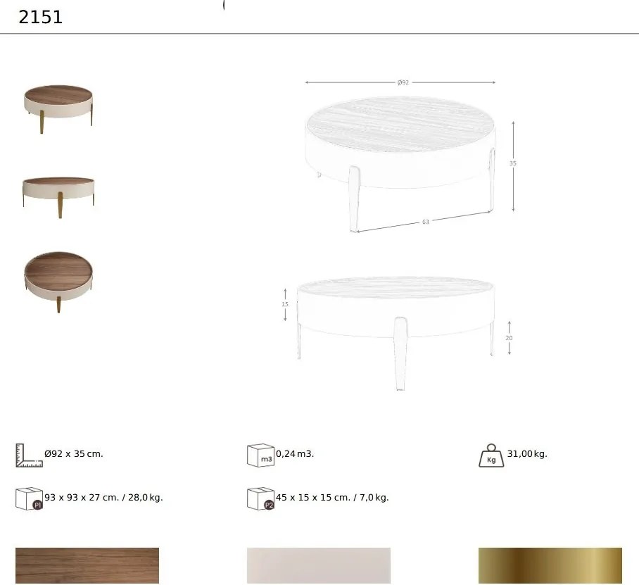 Masuta de cafea design LUX Walnut-Bej