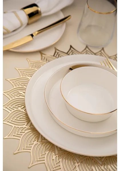 Set de masă, 26 piese, porțelan, alb/auriu