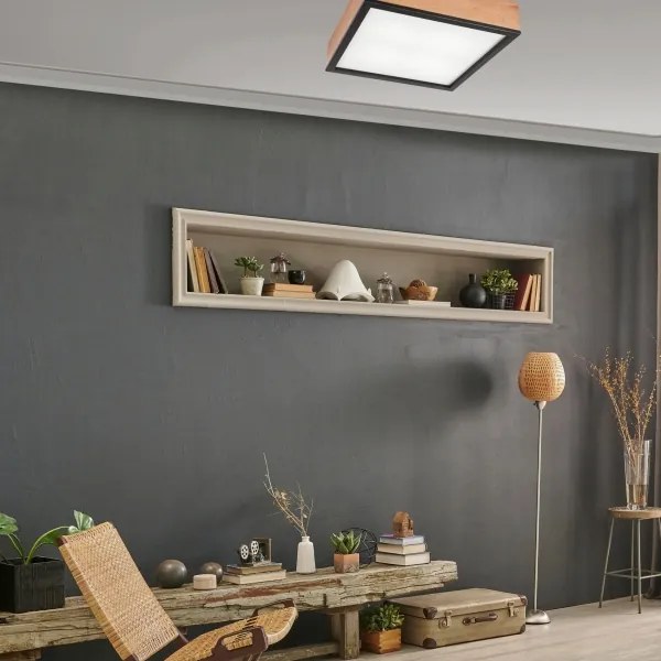 Plafonieră OAK SQUARE 4xE27/15W/230V 39x39 cm stejar/negru