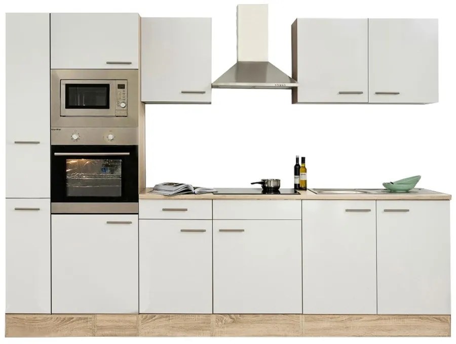 Mobilă de bucătărie Yorki 300, corp din stejar Sonoma, cu față alb satinat