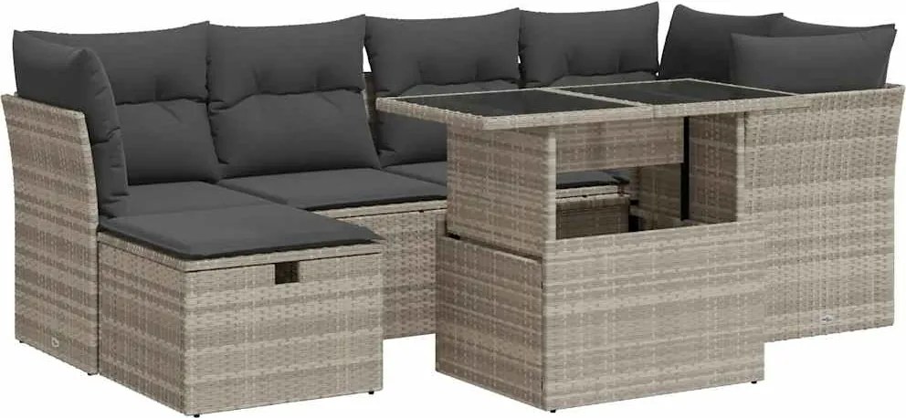 vidaXL Set canapele de grădină cu perne, 7piese gri deschis poliratan