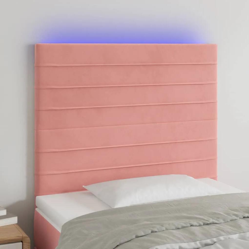 3122605 vidaXL Tăblie de pat cu LED, roz, 90x5x118/128 cm, catifea