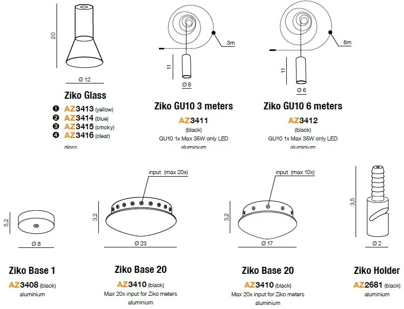 Accesoriu/ Cablu 3 metri cu pendul Ziko GU10 ZZ AZ3411