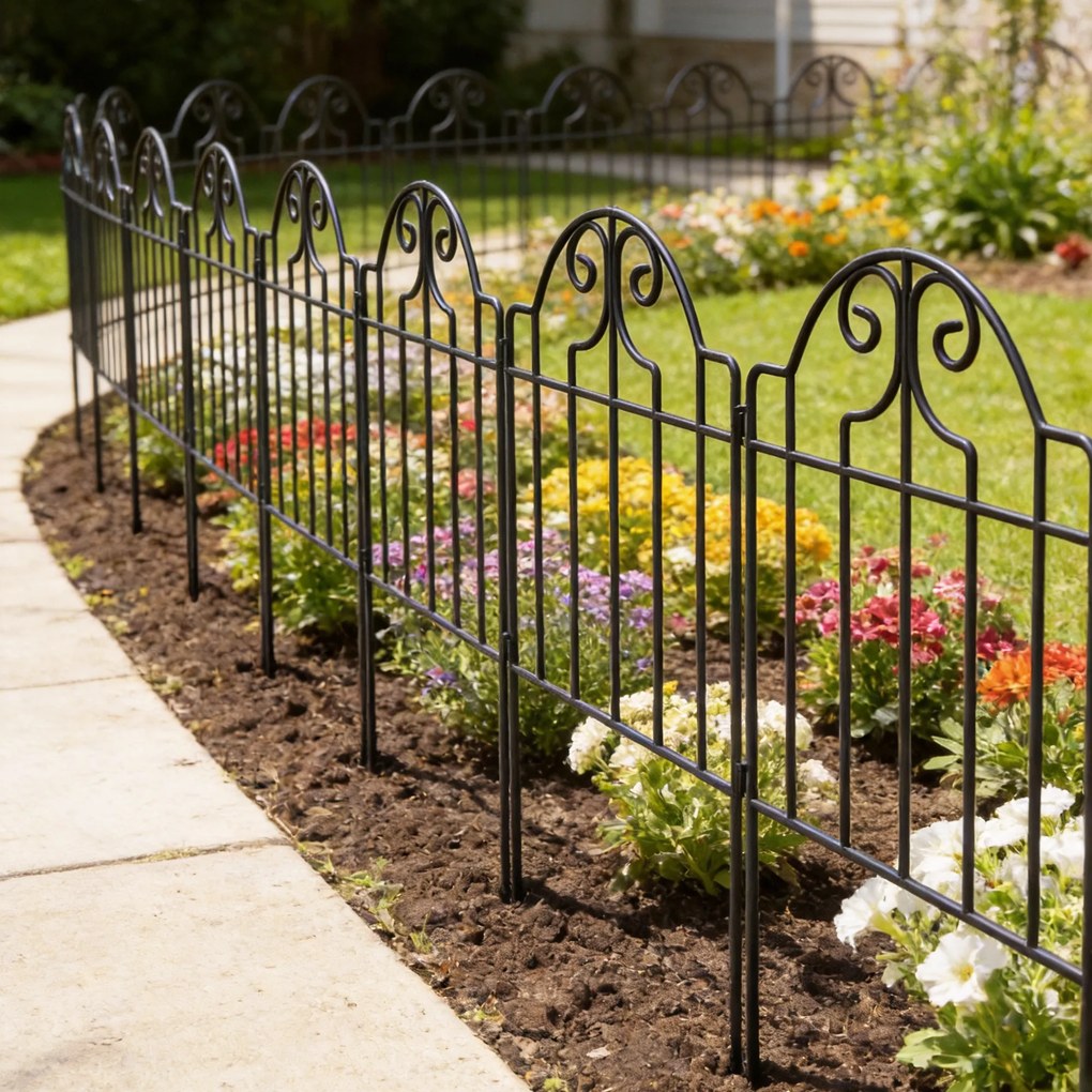 Outsunny Set cu 4 garduri metalice de grădină 125x57 cm cu design arcuit, rezistente, ușor de montat pentru patio, gazon, negru | Aosom Romania