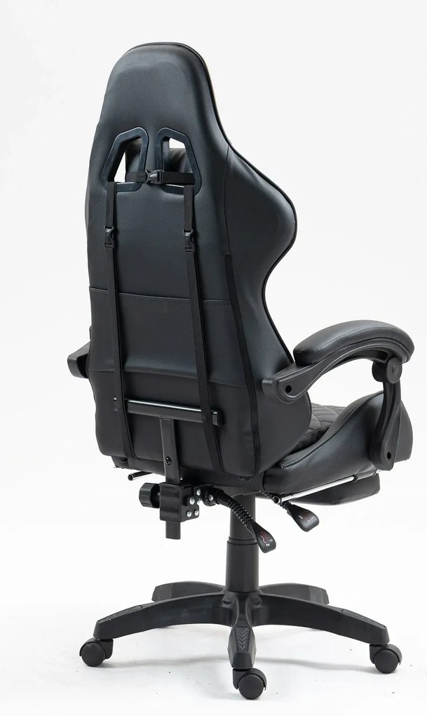 RESIGILAT- Scaun gaming, ergonomic, perna suport lombar cu masaj, spătar rabatabil, tetieră, suport pentru picioare, PU, Negru