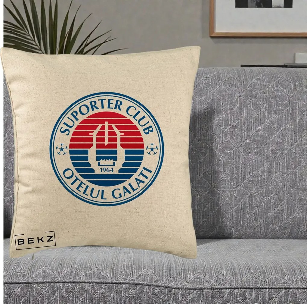 Perna Personalizata Otelul Galati Suporter Club 1964, 40x40 cm, Bej, Husa Detasabila, Perna Inclusa, BEKZ®