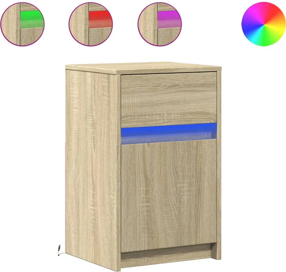 vidaXL Noptieră cu lumini LED, stejar sonoma, lemn prelucrat