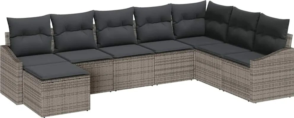 vidaXL Set de canapele pentru grădină cu pernă 8 pcs Gri poliratan