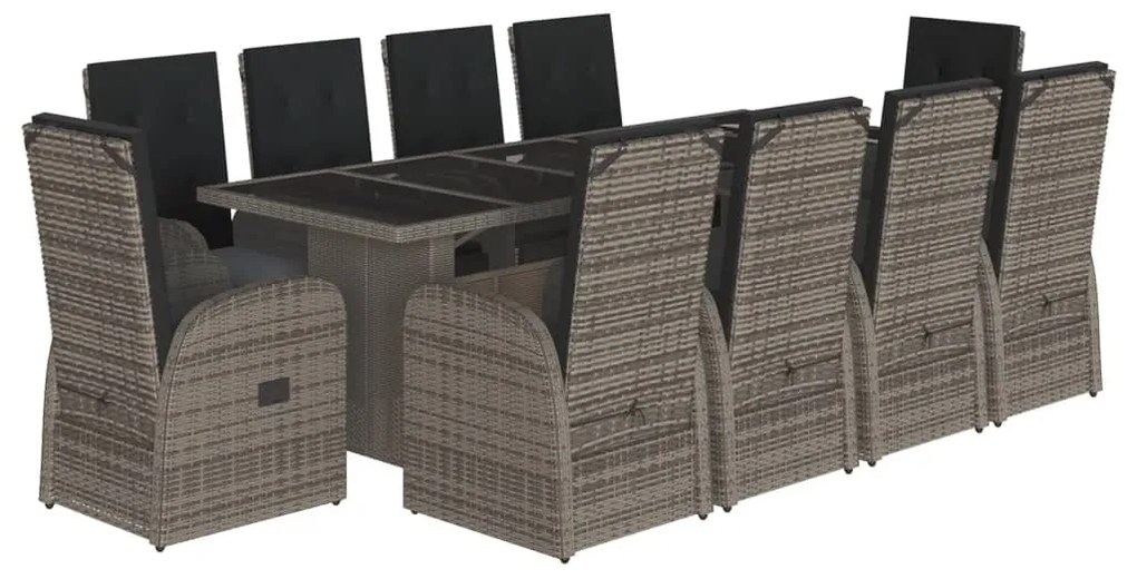 3277604 vidaXL Set mobilier de grădină cu perne, 11 piese, gri, poliratan