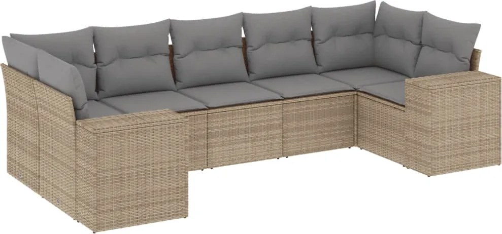 vidaXL Set canapele de grădină, 7 piese, cu perne, bej, poliratan