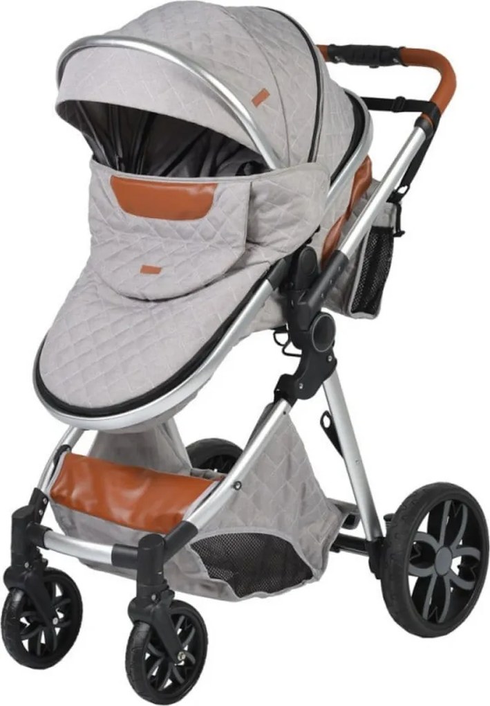 Carucior nou nascuti 2 in 1 NOVOKIDS™ Alma Gold PRO , Cu geanta bebe, Cadru Aluminiu , Amortizoare, Roti din cauciuc plin AVE, Landou, Modul sport,