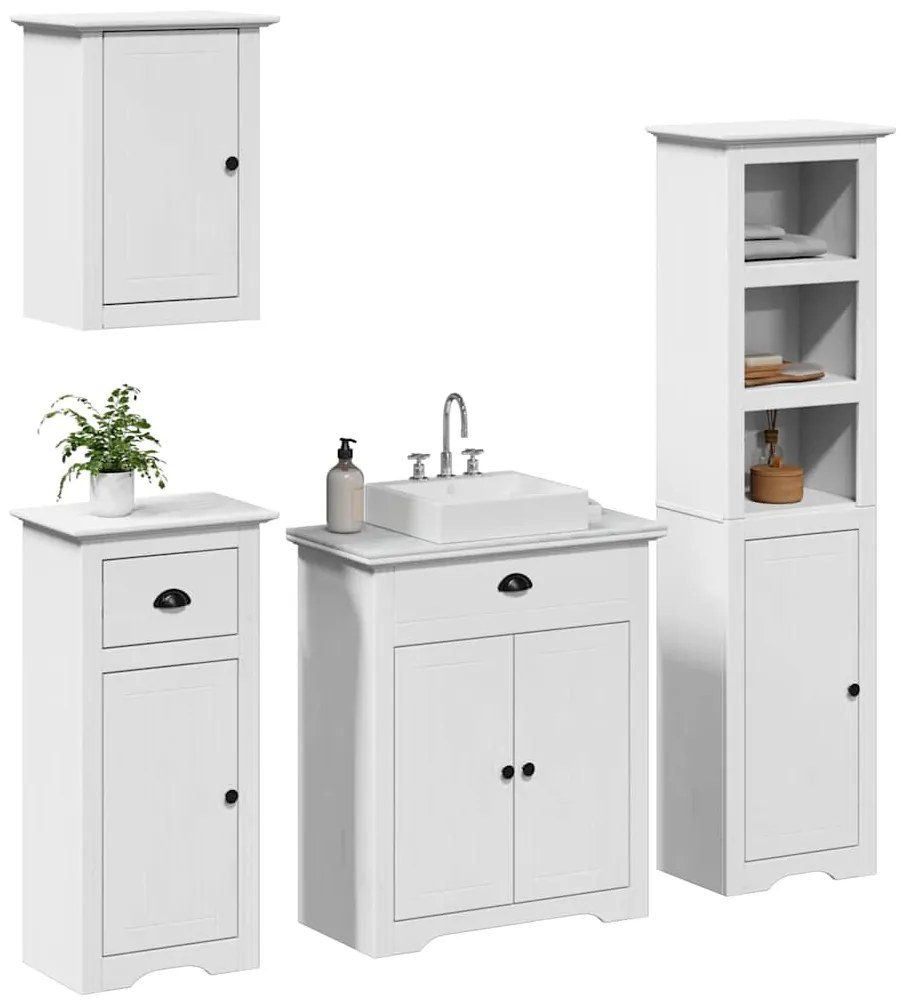 vidaXL Set mobilier baie BODO, 4 piese, alb, lemn masiv de pin