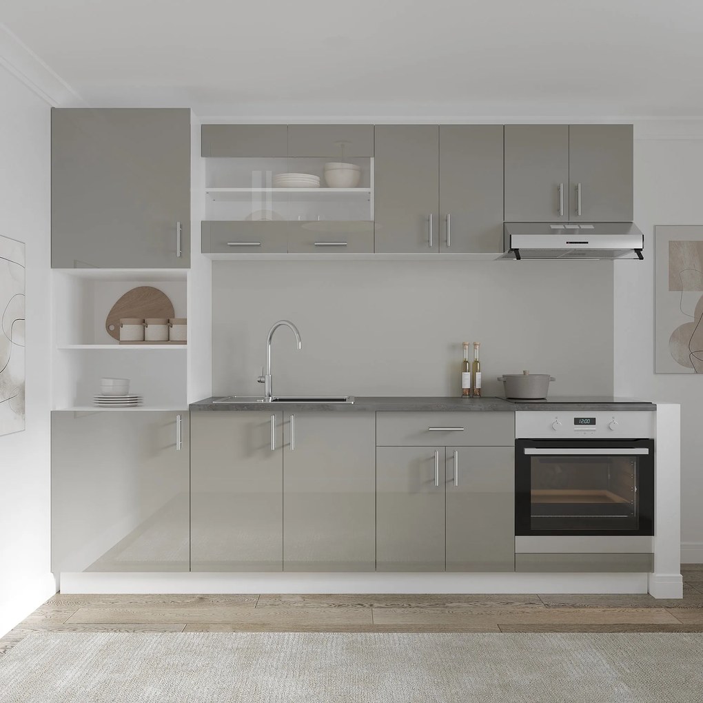 Corp Baza Karo, 1 Sertar, 2 Usi, Gri Lucios/Alb, MDF, 60 x 50 x 80 cm