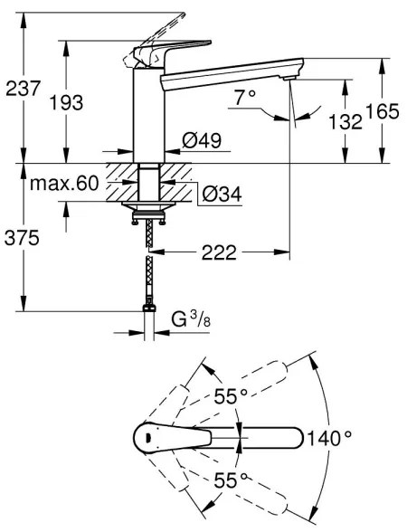 GROHE 31693000 - Baterie pentru chiuvetă BAUEDGE 193 mm crom lucios